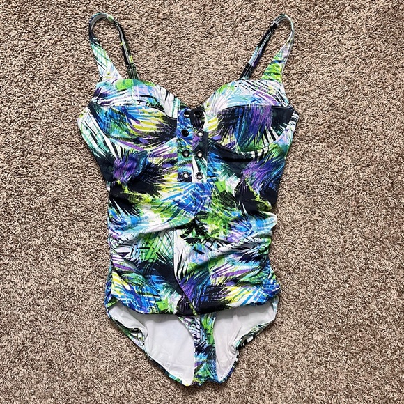 Torrid Swimsuit Underwire Lace-Up One Piece Tropical Palm 2 2X - Picture 3 of 8